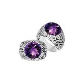 Sterling Silver Balinese Amethyst Quartz Ring With Artistic Leaf Pattern Design